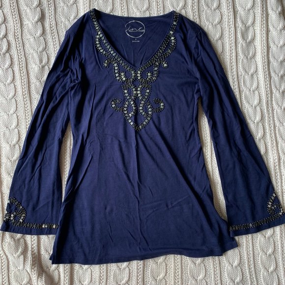 INC Navy Tailored Shirt with Sequin Embellishments - Picture 1 of 5